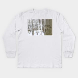 Winter Trees Love Carvings, Knox Farm State Park Winter 2013 Kids Long Sleeve T-Shirt